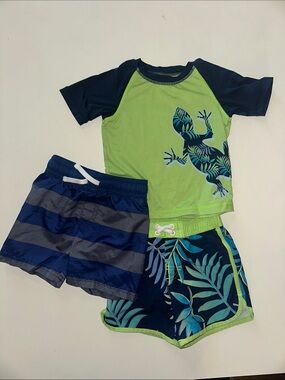 🦎 18M Swim Trunks & Rashguard Bundle - Lizard Print Design